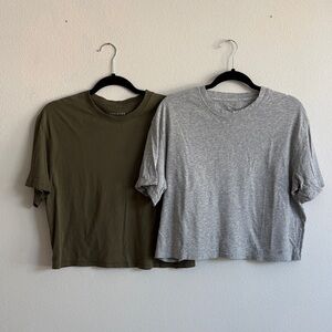 Pair of Fabletics 100% Cotton Boxy Tees in Olive and Gray, size Medium